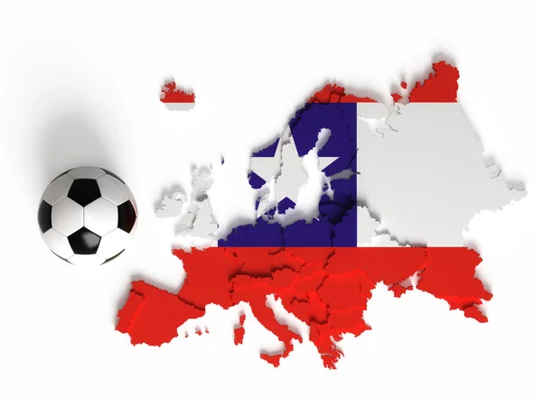 Flaga Chile na mapę Europy z granicami państwowymi — Zdjęcie stockowe