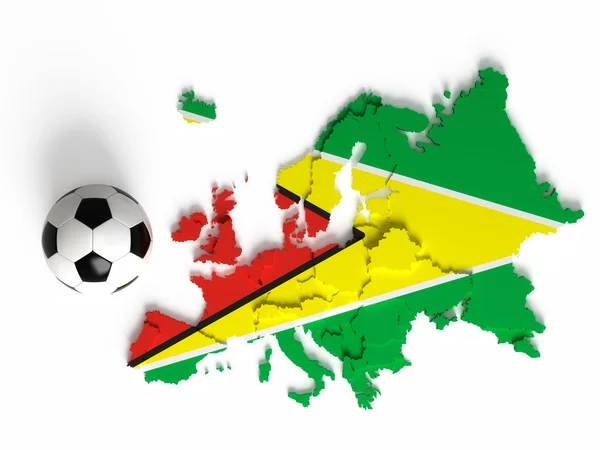 Bandeira da Guiana no mapa europeu com fronteiras nacionais — Fotografia de Stock