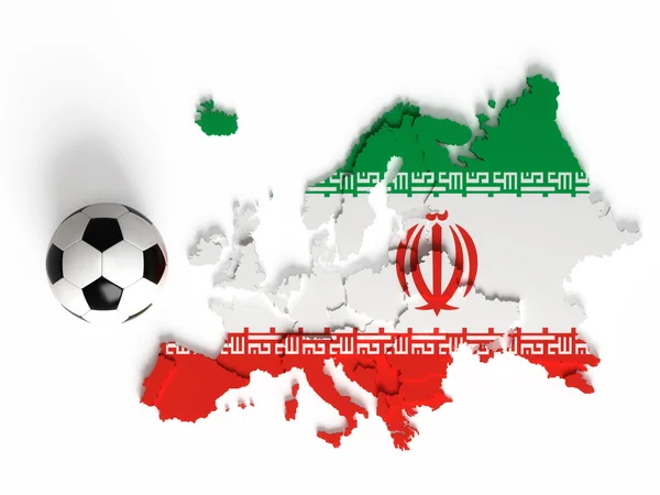 Bandera de Irán en el mapa europeo con fronteras nacionales — Foto de Stock