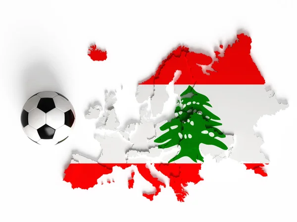 Bandeira libanesa no mapa europeu com fronteiras nacionais — Fotografia de Stock