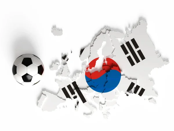 South Korean flag on European map with national borders — Stock Photo, Image