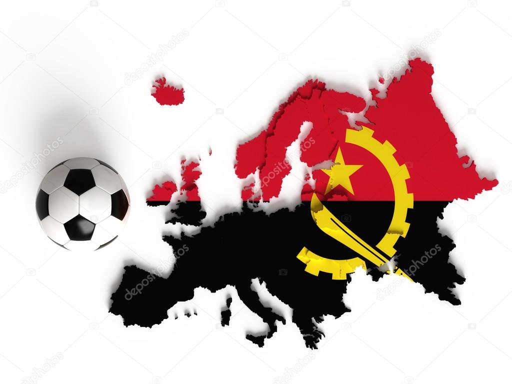 Angola flag on European map with national borders