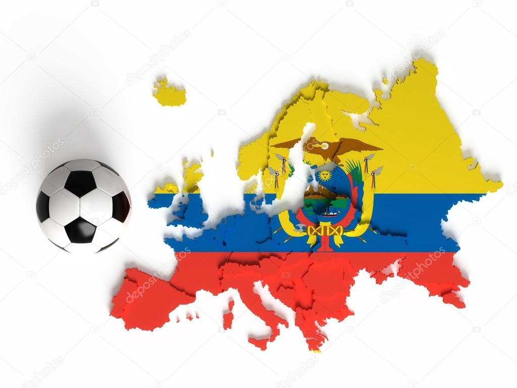 Ecuador flag on European map with national borders