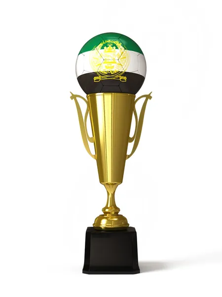Bola de futebol com bandeira do Afeganistão, em taça de troféu dourado — Fotografia de Stock