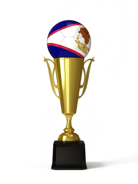 Ballon de football avec drapeau Samoa américain, sur coupe trophée d'or — Photo