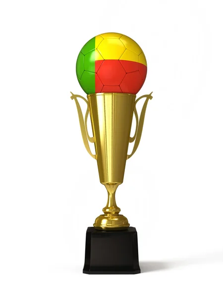 Soccer ball with Benin flag, on golden trophy cup — Stock Photo, Image