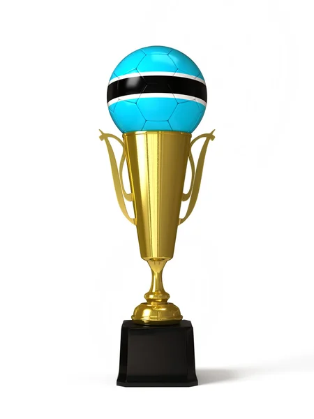Soccer ball with Botswana flag, on golden trophy cup — Stock Photo, Image