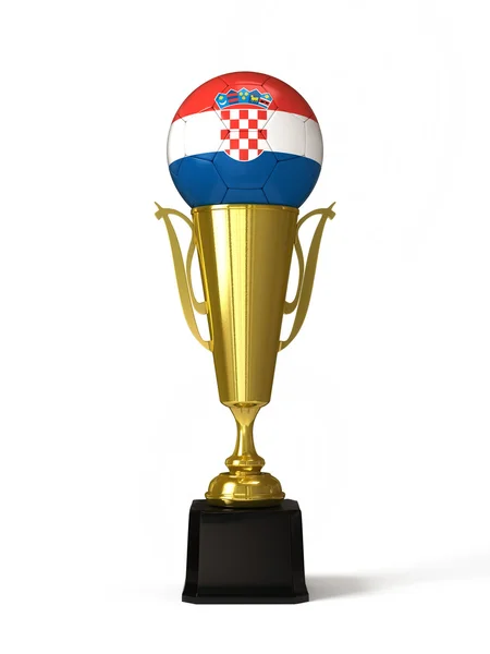 Soccer ball with Croatian flag, on golden trophy cup — Stock Photo, Image