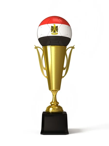 Pallone da calcio con bandiera egiziana, su coppa trofeo d'oro — Foto Stock