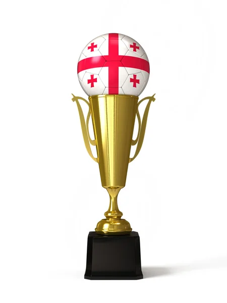 Ballon de football avec drapeau géorgien, sur coupe trophée d'or — Photo