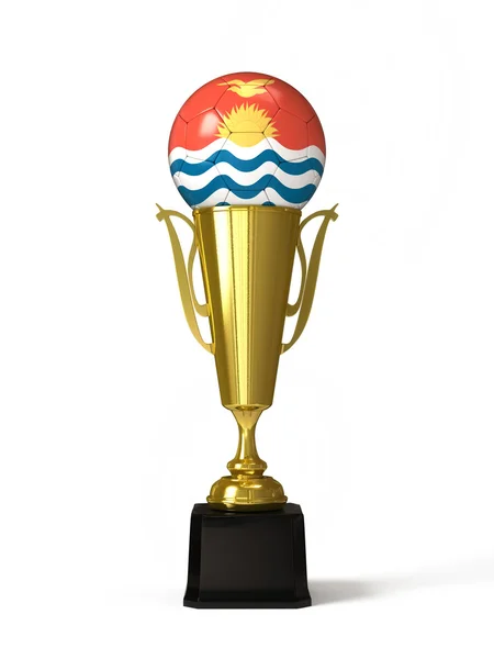 Ballon de football avec drapeau Kiribati, sur coupe trophée d'or — Photo