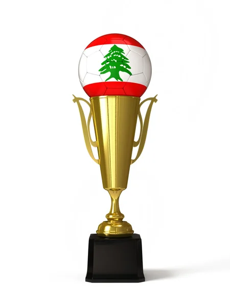 Ballon de football avec drapeau libanais, sur coupe trophée d'or — Photo