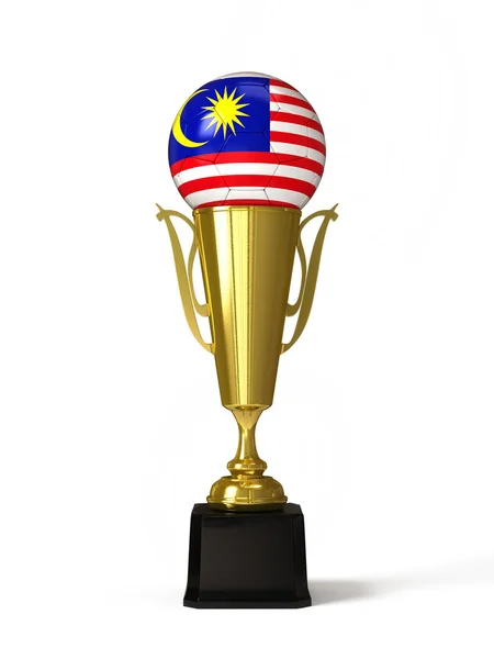 Fotbalový míč s malajský vlajku na trofej zlatý pohár — Stock fotografie