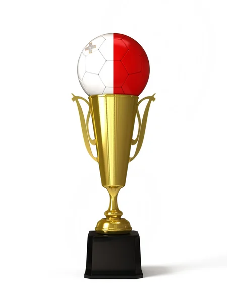 Soccer ball with Malta flag, on golden trophy cup — Stock Photo, Image