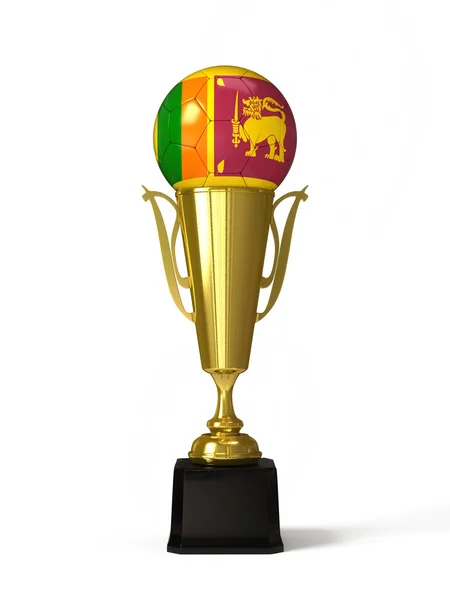 Soccer ball with Sri lanka flag, on golden trophy cup — Stock Photo, Image