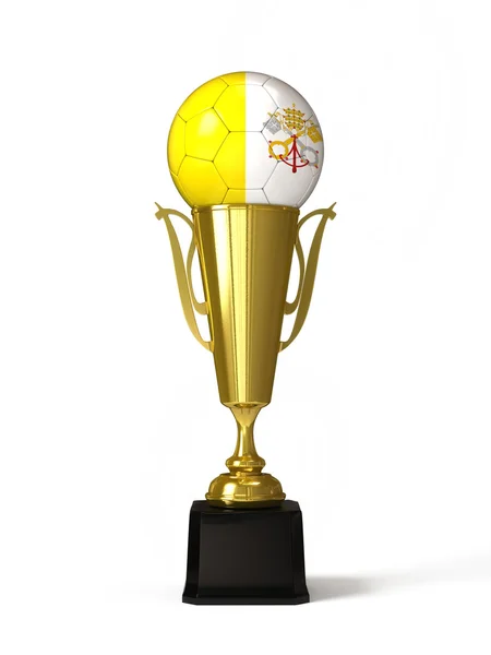 Футбольный мяч с флагом Ватикана, на золотом кубке — стоковое фото