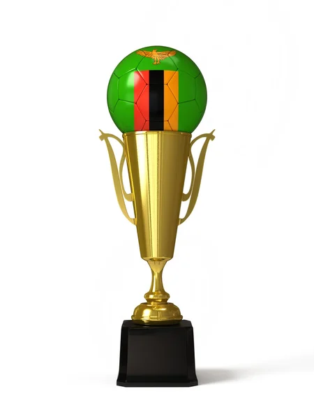 Fußball mit sambischer Fahne, auf goldenem Pokal — Stockfoto