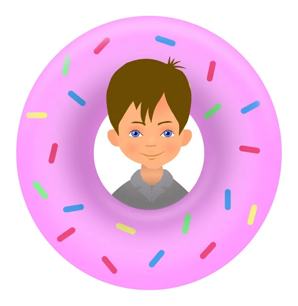 Junge und Donut — Stockfoto