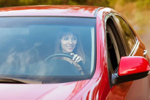 Business woman riding in the car — Stock Photo, Image