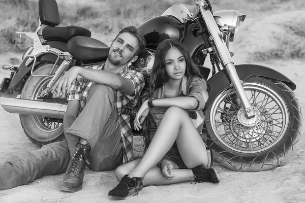 Biker man and girl — Stock Photo, Image