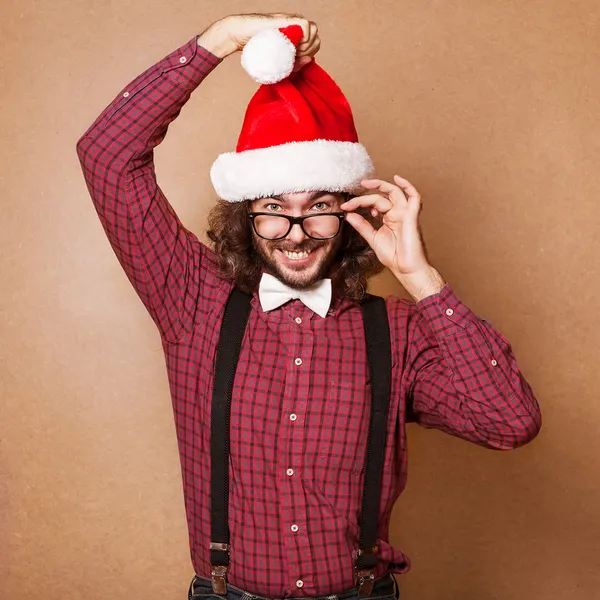 Foto des Weihnachtsmannes, der in die Kamera blickt. Hipster-Stil. — Stockfoto