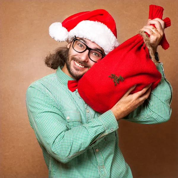 Papai Noel com o saco dos presentes — Fotografia de Stock