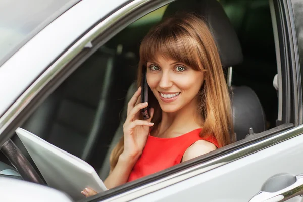 Beautiful stylish girl in the red dress. — Stock Photo, Image