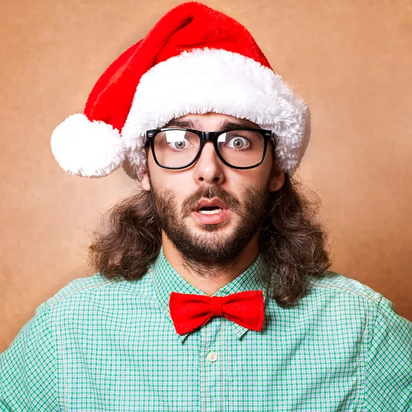 Porträt des Weihnachtsmannes mit Plakatwand — Stockfoto