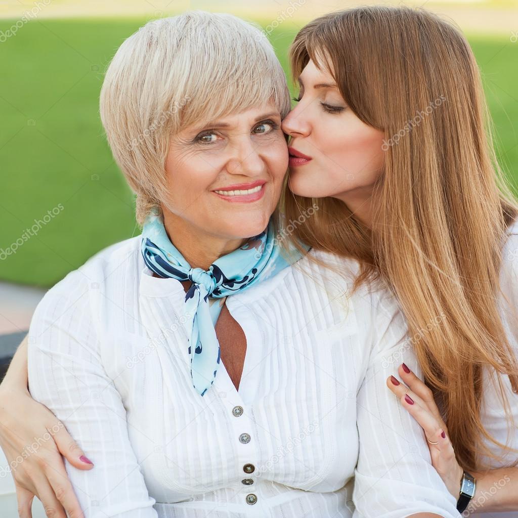 Smiling daughter with her mother
