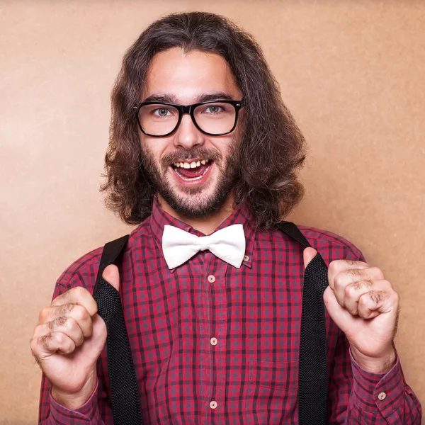 Roupas do Hipster com camisa xadrez, suspensórios e branco, mas — Fotografia de Stock