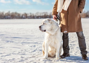 adam ve Orta Asya çoban göle yürüyerek