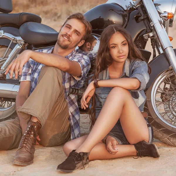 Biker man and girl — Stock Photo, Image