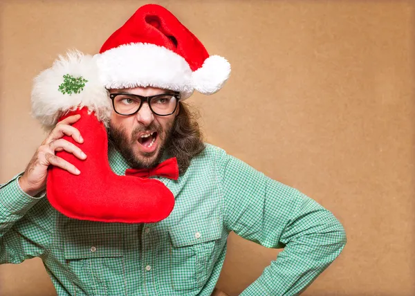 Schöner Mann als Weihnachtsmann verkleidet — Stockfoto