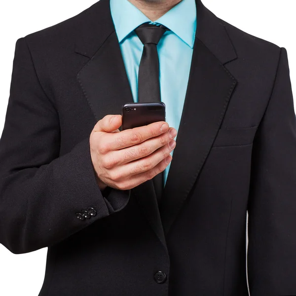 Fechar de um homem usando telefone inteligente móvel — Fotografia de Stock