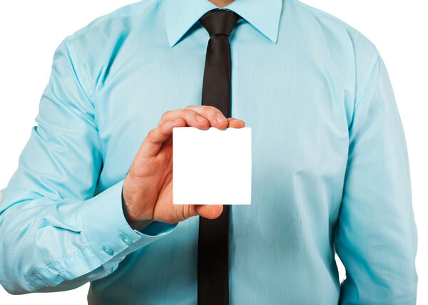 Man's hand showing business card - closeup shot