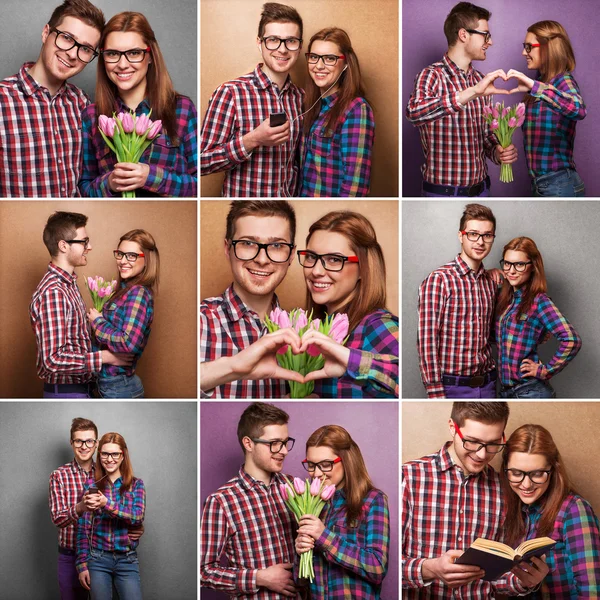 Couple of guys dressed in clothes hipsters are in the studio — Stock Photo, Image