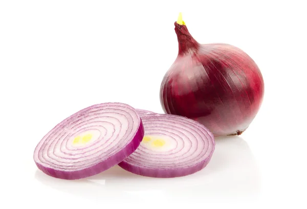 Red Onion and Onion Rings on White Background — Stock Photo, Image