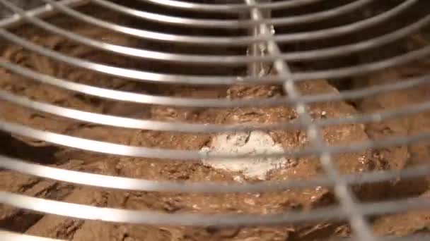 Il primo piano dell'impasto per la produzione di pane artigianale viene impastato in un mixer di produzione — Video Stock