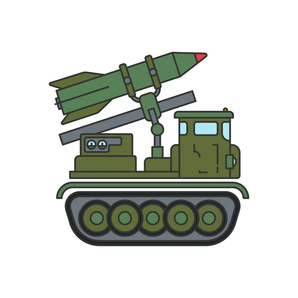 Γραμμή Επίπεδη Χρώμα Διάνυσμα Εικονογράφηση Εικονίδιο Πεζικού Επίθεση Στρατό Πυραύλων — Διανυσματικό Αρχείο