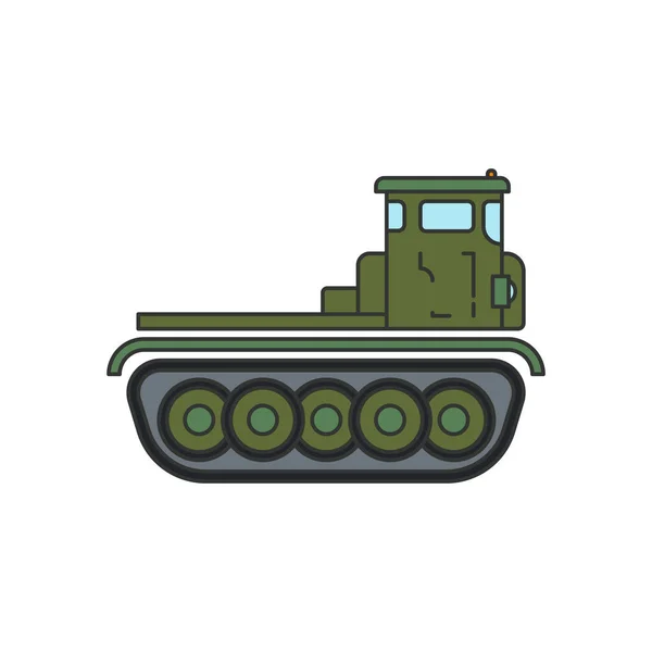 ラインフラットカラーベクトルイラストアイコン歩兵攻撃軍砲兵トラクター 軍用車両だ シンプルなレトロスタイル 兵士の装備 装甲軍団 武器だ トラクターキャタピラーユニット — ストックベクタ