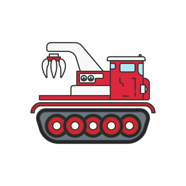Line Platte Vector Kleur Pictogram Illustratie Brandweerlieden Rups Vrachtwagen Noodhulpvoertuig — Stockvector