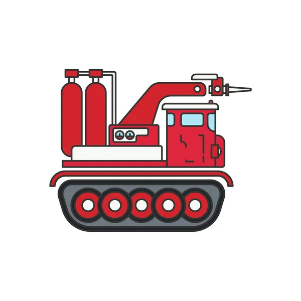 Line Flat Vector Color Icon Illustration Firefighters Caterpillar Truck Emergency — Stock Vector