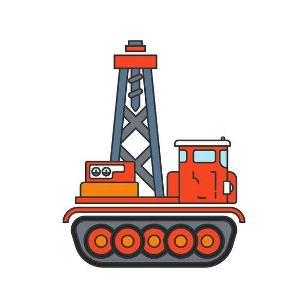 Kleur Vlakke Vector Illustratie Pictogram Bouw Machines Rups Vrachtwagen Boor — Stockvector