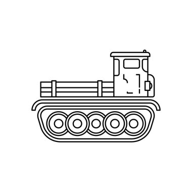 Çizgi düz vektör çizimi ikonu piyade taarruz ordu topçu traktörü. Askeri ağır araç. Basit bir retro tarzı. Asker teçhizatı. Zırhlı birlikler. - Silahlar. Traktör tırtıl ünitesi. Savunma.