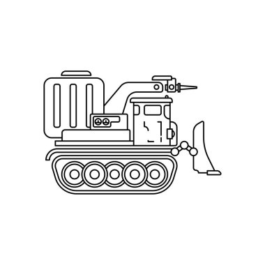 Çizgi düz vektör ikonu çizimi itfaiyeciler tırtıl kamyonu. Acil yardım ağır vasıta. Basit bir retro tarzı. İtfaiyeci cankurtaranı. Kurtarma ekibi. İtfaiye. Yangın söndürme konsepti.