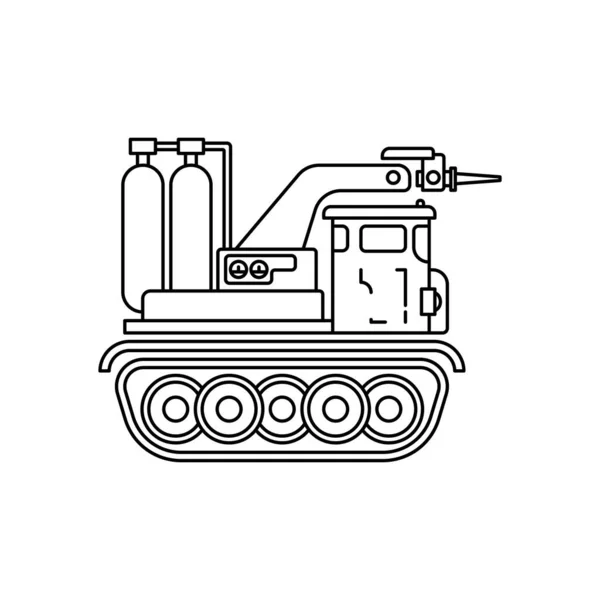 Line Platte Vector Pictogram Illustratie Brandweerlieden Rups Vrachtwagen Noodhulp Zwaar — Stockvector