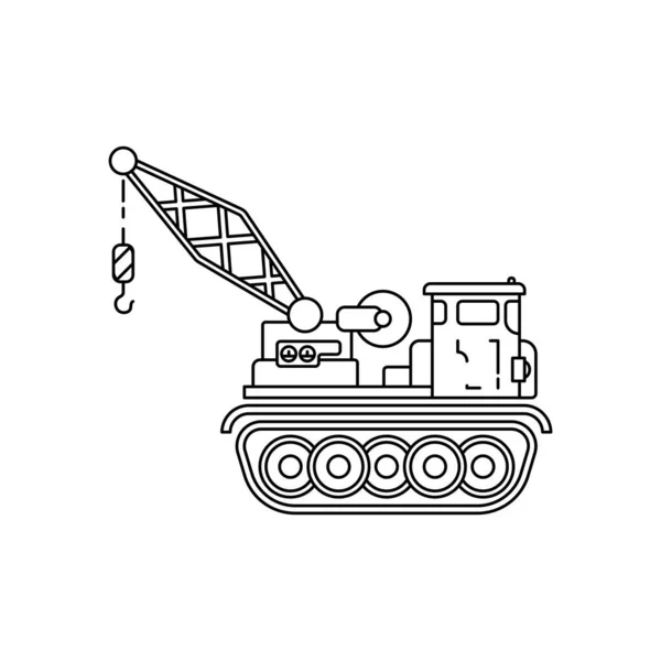 Line Platte Vector Illustratie Pictogram Bouw Machines Rups Vrachtwagen Kraan — Stockvector