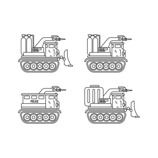 Ligne Vectoriel Icône Ensemble Illustration Pompiers Camion Chenille Assistance Urgence — Image vectorielle