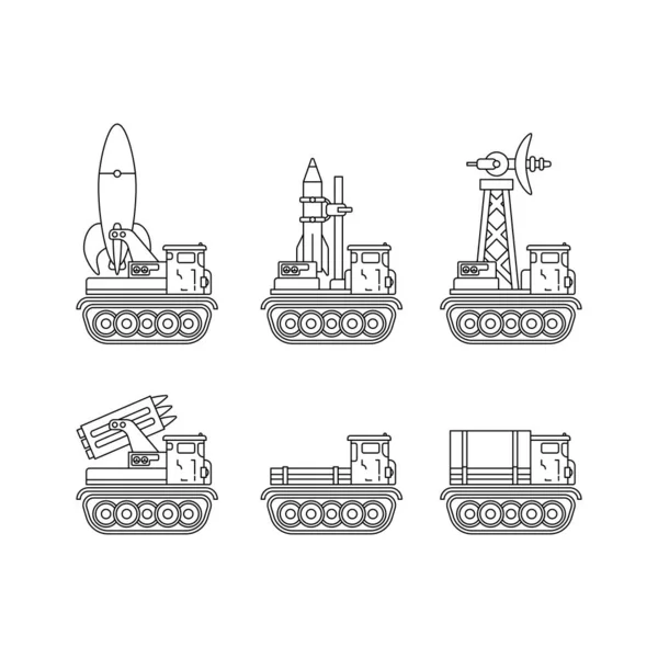 Línea Set Vector Ilustración Icono Infantería Asalto Ejército Avión Misil — Vector de stock