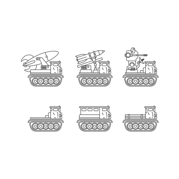 Línea Set Vector Ilustración Icono Infantería Asalto Ejército Avión Misil — Vector de stock